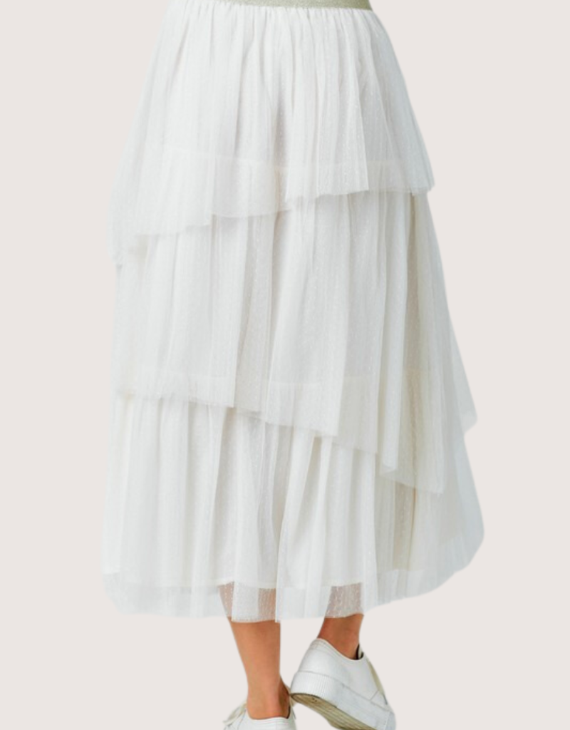 MYSTREE Ivory Tiered Ruffle Tulle Skirt