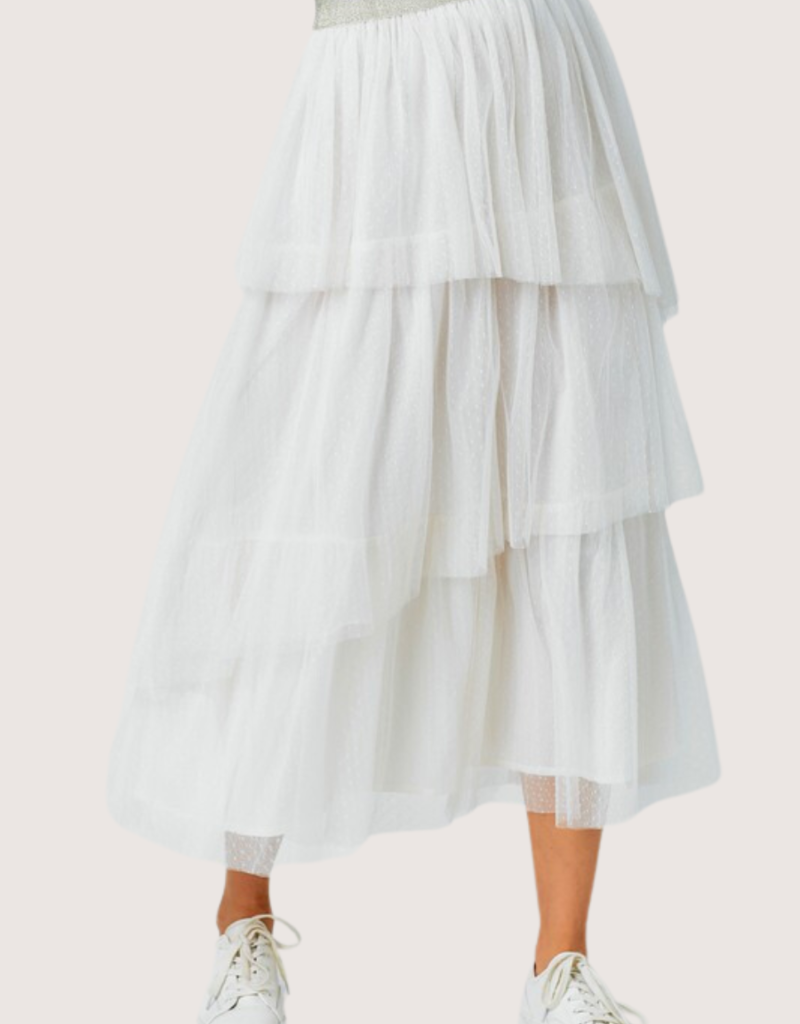 MYSTREE Ivory Tiered Ruffle Tulle Skirt