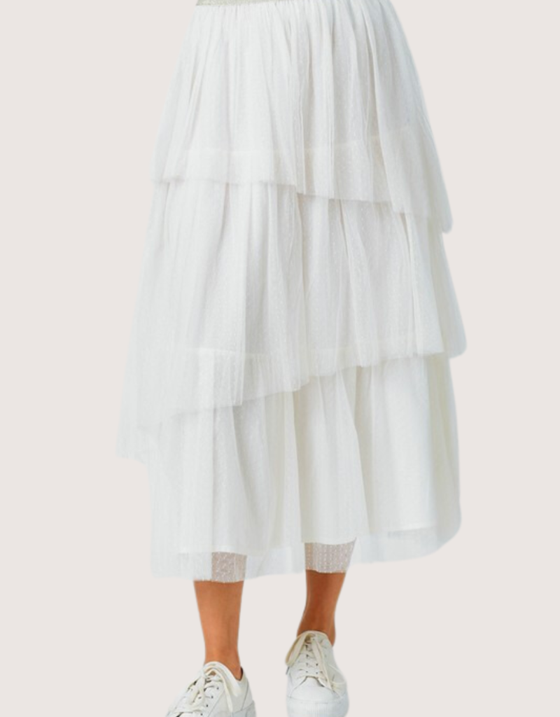 MYSTREE Ivory Tiered Ruffle Tulle Skirt