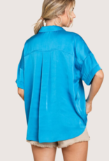 JODIFL Turquoise SS V-Neck Top