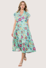 THML Mint Flower Print Tiered Maxi Dress
