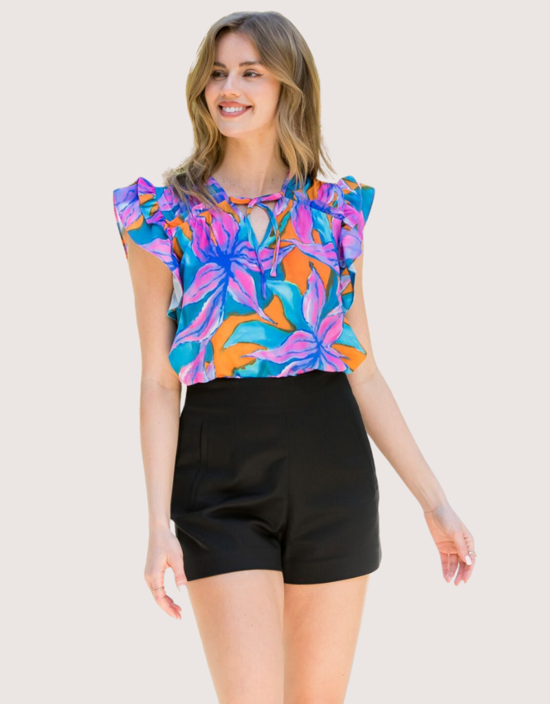 THML Flutter Sleeve Print Top