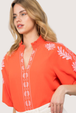 THML Embroidered Puff Sleeve Top