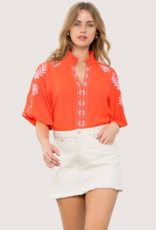 THML Embroidered Puff Sleeve Top