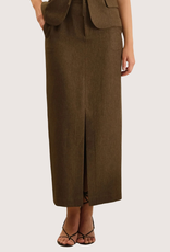 BLU PEPPER Front Slit Midi Pencil Skirt Brown