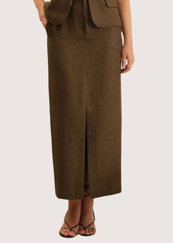 BLU PEPPER Front Slit Midi Pencil Skirt Brown