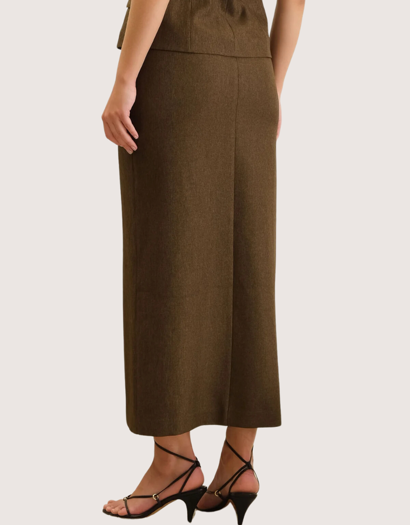 BLU PEPPER Front Slit Midi Pencil Skirt Brown