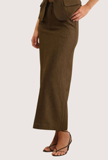 BLU PEPPER Front Slit Midi Pencil Skirt Brown