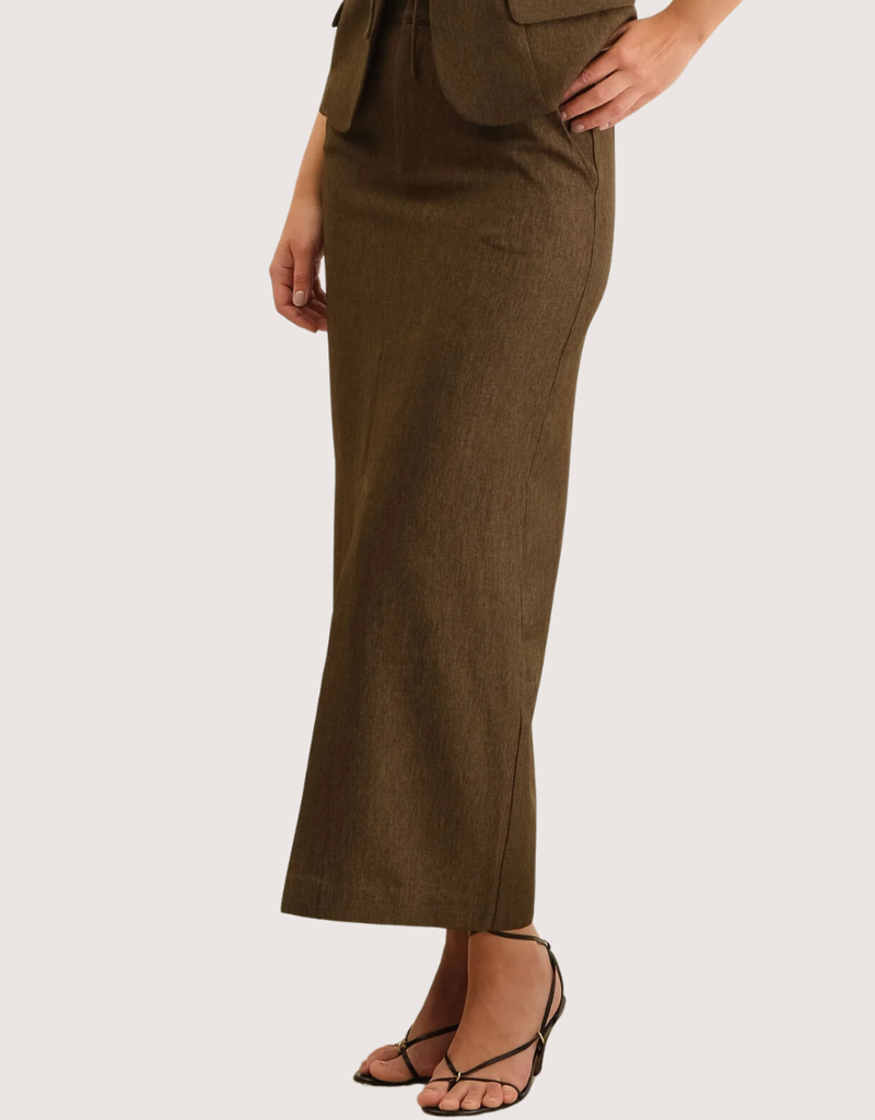 BLU PEPPER Front Slit Midi Pencil Skirt Brown