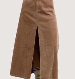 BLU PEPPER Front Slit Corduroy Maxi Skirt Camel