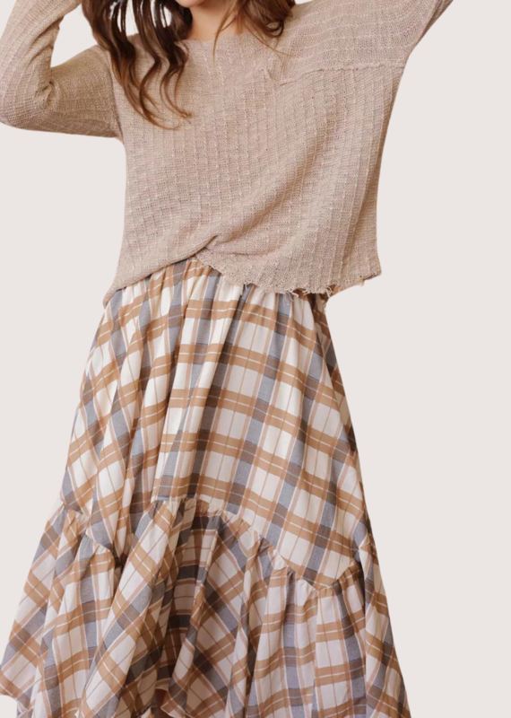 BLU PEPPER Khaki Plaid Ruffle Handkerchief Skirt