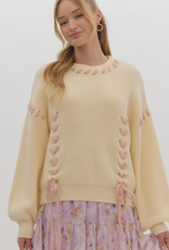 ENTRO Cream Solid Round Neck Long Sleeve Sweater