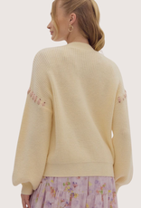 ENTRO Cream Solid Round Neck Long Sleeve Sweater