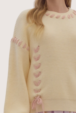 ENTRO Cream Solid Round Neck Long Sleeve Sweater