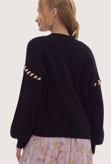 ENTRO Black Solid Round Neck Long Sleeve Sweater