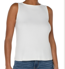 LIVERPOOL White Sleeveless Boat Neck Rib Knit Top