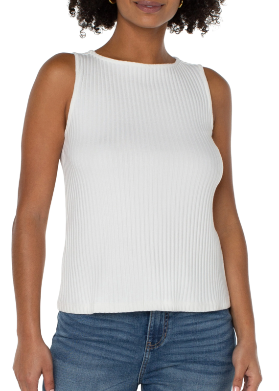LIVERPOOL White Sleeveless Boat Neck Rib Knit Top