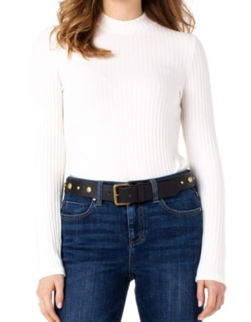 LIVERPOOL Long Sleeve Mock Neck Rib Knit Top Snow