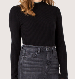 LIVERPOOL Long Sleeve Mock Neck Rib Knit Top Black