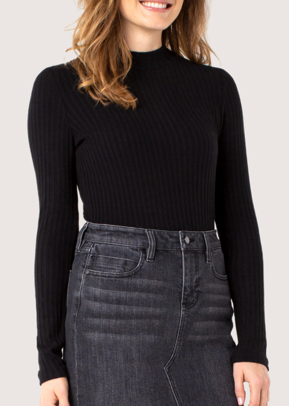 LIVERPOOL Long Sleeve Mock Neck Rib Knit Top Black