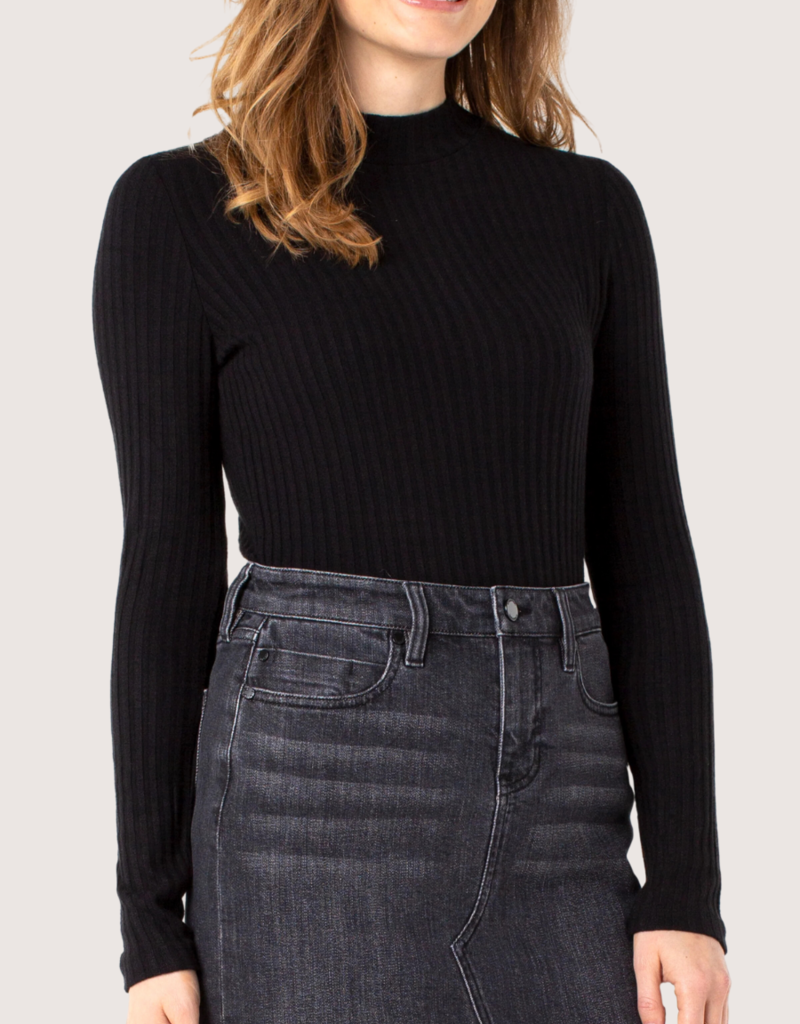 Liverpool Los Angeles Long Sleeve Mock Neck Rib Knit Top Black