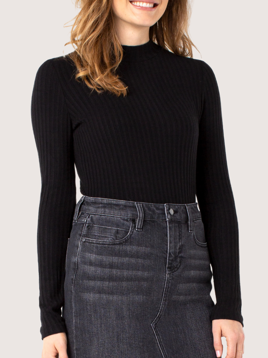 Long Sleeve Mock Neck Rib Top Black Long Sleeve Mock Neck Rib Top Black