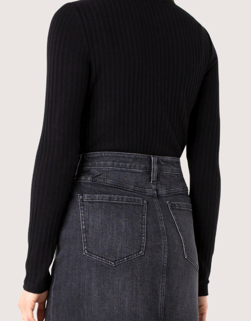 Liverpool Los Angeles Long Sleeve Mock Neck Rib Knit Top Black