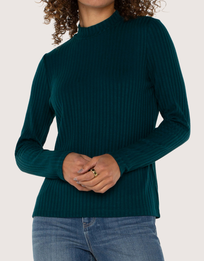 LIVERPOOL Long Sleeve Mock Neck Rib Knit Top Forest