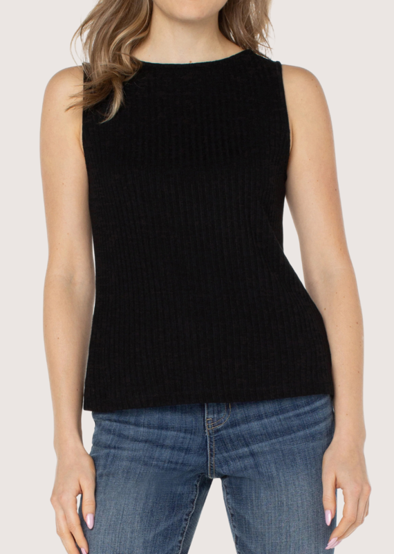 LIVERPOOL Black Sleeveless Boat Neck Rib Knit Top