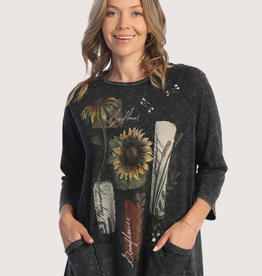 JESS & JANE Black Collage Slub Patch Pockets Tunic Top