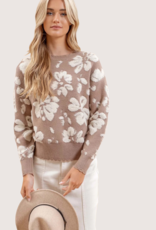 BLU PEPPER Floral Distressed Terry Sweater Taupe