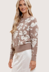 BLU PEPPER Floral Distressed Terry Sweater Taupe