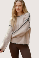 BLU PEPPER Contrast Stitch Long Sleeve Knit Sweater Oatmeal