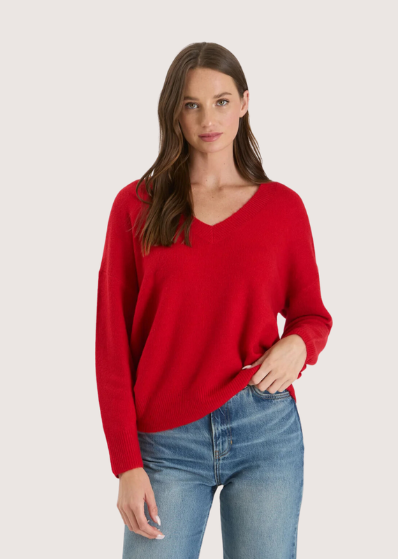 BLU PEPPER Red Sweater V-Neck Long Sleeve Sweater