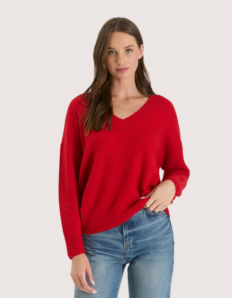 BLU PEPPER Red Sweater V-Neck Long Sleeve Sweater