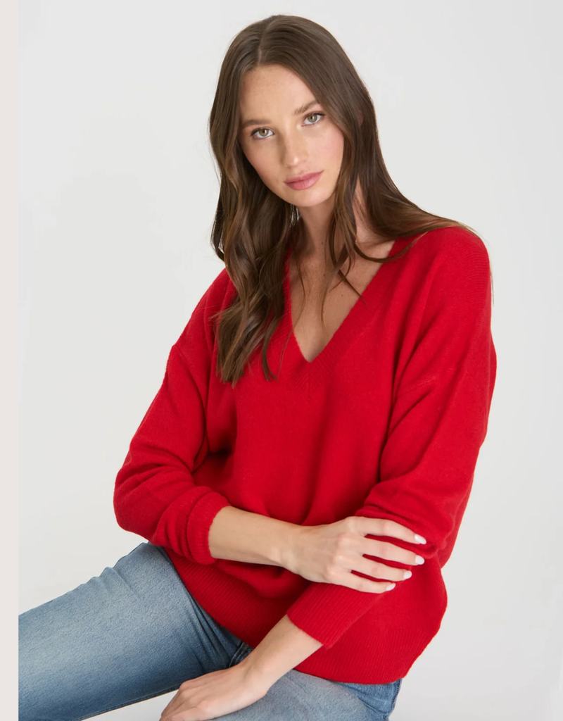 BLU PEPPER Red Sweater V-Neck Long Sleeve Sweater