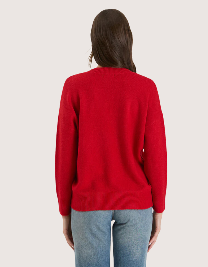 BLU PEPPER Red Sweater V-Neck Long Sleeve Sweater