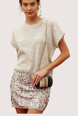 BLU PEPPER Sequin Crew Neck Short Sleeve Knit Sweater