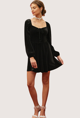 BLU PEPPER Black  Velvet Button Down Front Tie Mini Dress