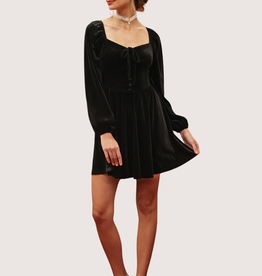 BLU PEPPER Black  Velvet Button Down Front Tie Mini Dress