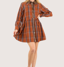 THML Rust and Brown Plaid Dress