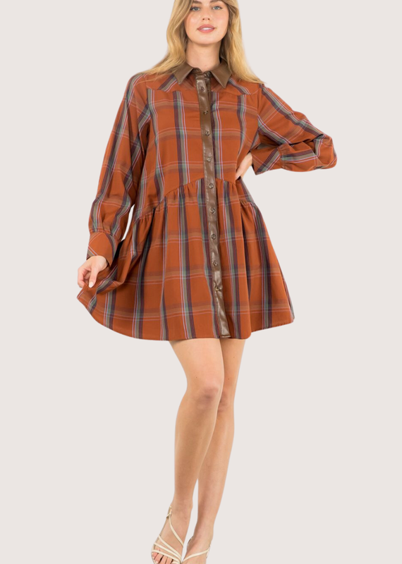 THML Rust and Brown Plaid Dress