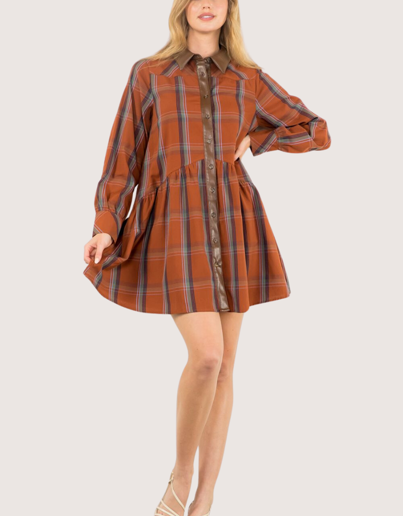 THML Rust and Brown Plaid Dress