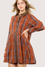 THML Rust and Brown Plaid Dress