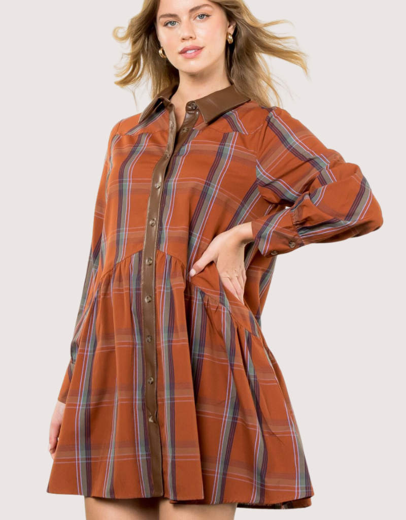 THML Rust and Brown Plaid Dress