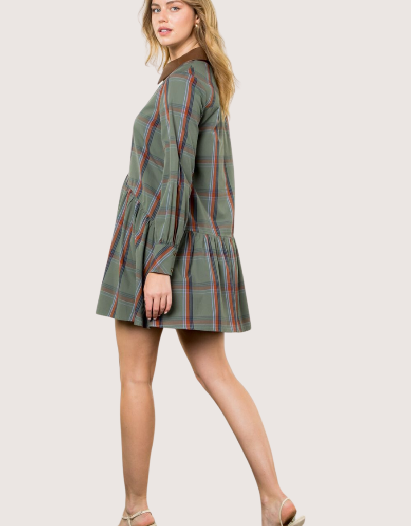 THML Olive and Brown Plaid Dress