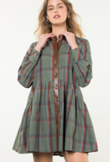 THML Olive and Brown Plaid Dress