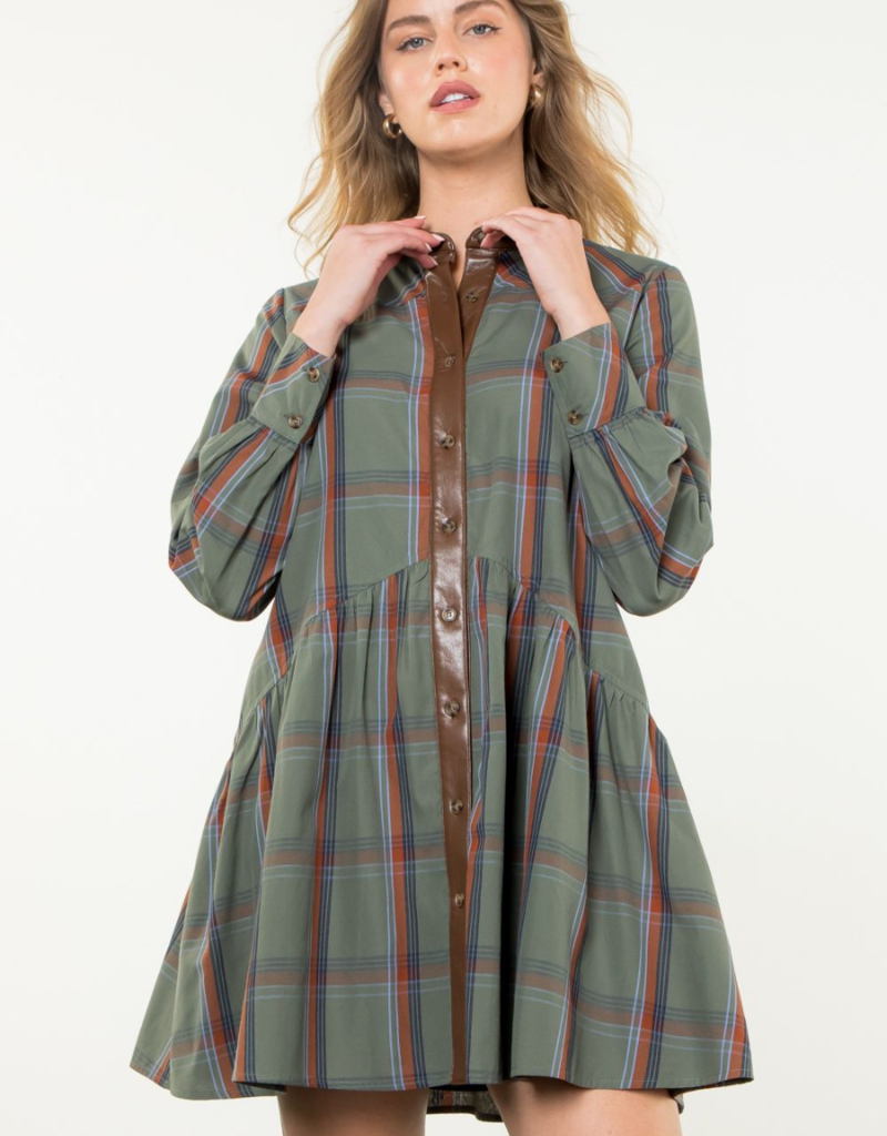 THML Olive and Brown Plaid Dress