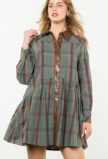 THML Olive and Brown Plaid Dress