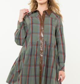 THML Olive and Brown Plaid Dress